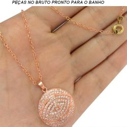 GARGANTILHA BRUTO PRONTO PARA O BANHO OLHO EM ZIRCÔNIA CRAVEJADA BRANCA TAMANHO APROXIMADO:46,5CM PINGENTE:3CM REF:BRU136