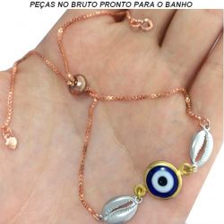 PULSEIRA NO BRUTO PRONTO PARA O BANHO JÁ NO COBRE OLHO GREGO TAMANHO REGULÁVEL REF:BRU139