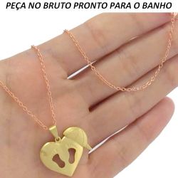 GARGANTILHA NO BRUTO PRONTO PARA O BANHO COM CORAÇÃO MENINO TAMANHO APROXIMADO:47CM TAMANHO APROXIMADO:2,5CM 3,4GR REF:BRU503