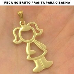 PINGENTE NO BRUTO PRONTO PARA O BANHO JÁ NO COBRE (559)FORMA DE MENINA 1GR TAMANHO APROXIMADO:3,5CM REF:BRU703