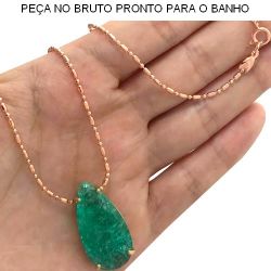 GARGANTILHA (TIPO COLAR) NO BRUTO PRONTO PARA O BANHO FUSION VERDE 9GR TAM APROX CORRENTE:60CM TAM APROX PINGENTE:15X30MM REF:BRU128