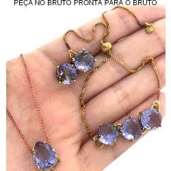 CONJUNTO C/3 NO BRUTO PRONTO PARA O BANHO ALTA FUSÃO EM ZIRCÔNIA 16GR TAM APROX CORRENTE:45CM BRINCO:1CM PULSEIRA REGULÁVEL REF:BRU874
