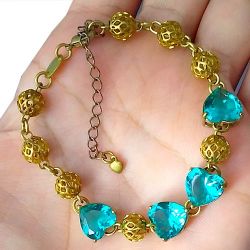 Pulseira No Bruto Pronto Para Banho Com Bolas De 8mm Toda Trabalhada e Pedras De Zircônia Em Formato De Coração Tam Aprox: 20,0cm Extensor: 6,0cm Peso: 11,3 gramas REF: BRU954