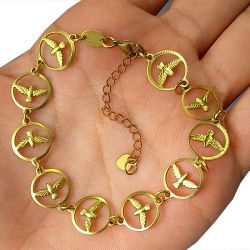 Pulseira No Bruto Pronto Para Banho Com Medalha Espirito Santo Vazado Tamanho Aproximado: 20,0cm Extensor: 6,0cm Peso: 5,5 gramas REF: BRU138A