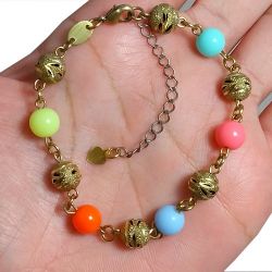 Pulseiras No Bruto Pronto Para Banho Com Bolinhas Todas Trabalhadas E Coloridas Tamanho Aproximados: 20,0cm Extensor: 5,0cm peso: 5,6 gramas REF: BRU1861