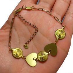 Pulseira No Bruto Pronto Para Banho Com Corações Tamanho Aproximado: 20,0cm Peso: 5,0 gramas REF: BRU1848