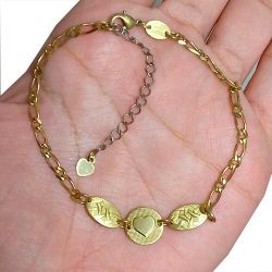 Pulseira No Bruto Pronto Para Banho Com Pingente Coração Tamanho Aproximado: 20,0cm Extensor: 5,0cm Peso: 3,9 gramas REF: BRU1878