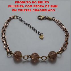 PULSEIRA NO BRUTO PRONTO PARA O BANHO COM CORRENTE CARTIER DUPLA E PEDRA DE CRISTAL CRAQUELADA  DE 8MM TAMANHO 20CM + EXTENSOR REF.BRU1535
