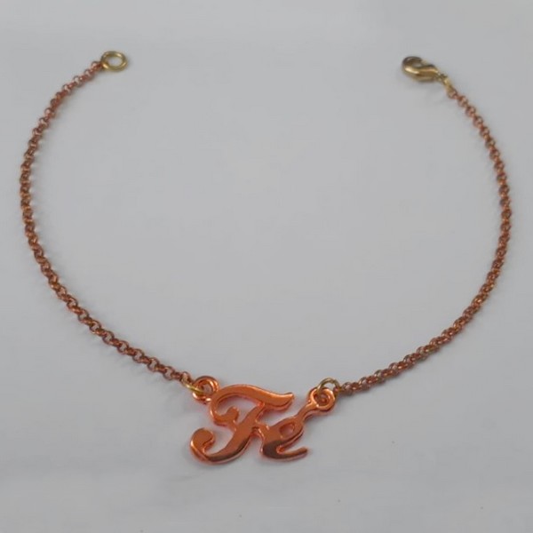 PULSEIRA NO BRUTO PRONTO PARA O BANHO PULSEIRA(CORRENTE ELLO PORTUGUES DE 18CM) COM PALAVRA FÉ -  PESO TOTAL 3GR - TAM. 20CM BRU2344