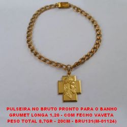 PULSEIRA NO BRUTO PRONTO PARA O BANHO GRUMET LONGA 1,20 - COM FECHO VAVETA PINGENTE FACE DR CRISTO  PESO TOTAL 8,7GR - 20CM - BRU131(M-01124)