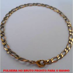 PULSEIRA NO BRUTO PRONTO PARA O BANHO  COM FECHO LAGOSTA - ELLO 1X1 BATIDO - LARGURA DA CORRENTE 4.10MM (11128) PESO 6,4GR ( '' 25CM '' ) - BRU4509