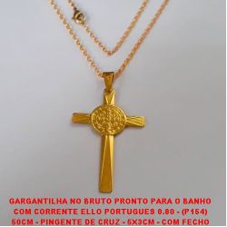 GARGANTILHA NO BRUTO PRONTO PARA O BANHO COM CORRENTE ELLO PORTUGUES 0.80 - (P154) 50CM - PINGENTE DE CRUZ - 5X3CM - COM FECHO LAGOSTA - PESO 6,6GR - BRU1218
