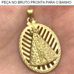 PINGENTE NO BRUTO PRONTO PARA O BANHO JA NO COBRE NOSSA SENHORA APARECIDA TAMANHO APROXIMADO:2X3CM 1,9GR REF:BRU170