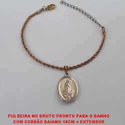 PULSEIRA NO BRUTO PRONTO PARA O BANHO COM CORDÃO BAIANO 18CM + EXTENSOR PESO 6,3GR E FECHO LAGOSTA PINGENTE EM ALTA FUSÃO - BRU2177