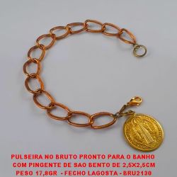 PULSEIRA NO BRUTO PRONTO PARA O BANHO  COM PINGENTE DE SAO JUDAS DE 2,5X2,5CM PESO 17,8GR  - FECHO LAGOSTA - BRU2130