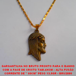 GARGANTILHA NO BRUTO PRONTO PARA O BANHO COM A FACE DE CRISTO TAM.4XCM - ALTA FUSÃO CORRENTE DE '' 60CM'' PESO 13,5GR - BRU2880
