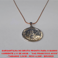GARGANTILHA NO BRUTO PRONTO PARA O BANHO  CORRENTE L11 DE 45CM -  ''SAO FRANCISCO DE ASSIS''  - TAMANHO 2,5CM - PESO 4,2GR - BRU0529