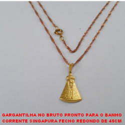 GARGANTILHA NO BRUTO PRONTO PARA O BANHO CORRENTE SINGAPURA FECHO REDONDO DE 45CM COM PINGENTE DE 2X1,5CM - PESO 3,2GR BRU3542