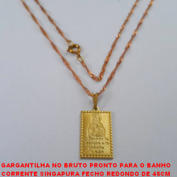 GARGANTILHA NO BRUTO PRONTO PARA O BANHO CORRENTE SINGAPURA FECHO REDONDO DE 45CM COM PINGENTE DE 2X1,5CM - PESO 3,2GR BRU3543