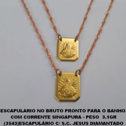ESCAPULARIO NO BRUTO PRONTO PARA O BANHO  COM CORRENTE SINGAPURA - PESO  3.1GR (3543)ESCAPULÁRIO C/ S.C. JESUS DIAMANTADO 15M BRU2117