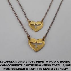 ESCAPULARIO NO BRUTO PRONTO PARA O BANHO(CX69)  COM CORRENTE CARTIE FINA - PESO TOTAL  3,5GR (1993)CORAÇÃO C/ ESPIRITO SANTO VAZ 12MM BRU2181
