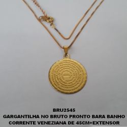 GARGANTILHA NO BRUTO PRONTO BARA BANHO CORRENTE VENEZIANA DE 45CM+EXTENSOR (483)MEDALHA 25MM PAI NOSSO C/ BORDA  PESO TOTAL 3.6GR - BRU2545