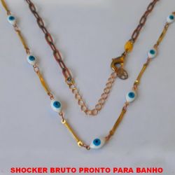 GARGANTILHA BRUTO PRONTO PARA BANHO  COM CORRENTE CARTIER E CORRENTE FEITA TODA EM OLHO GREGO - 50CM + EXTENSOR - COM  FECHO LAGOSTA - 6,1GR - BRU0373