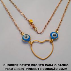SHOCKER BRUTO PRONTO PARA O BANHO  PESO 3,9GR)  PINGENTE CORAÇÃO 25MM  VASADO - E OLHO GREGO DE 10MM - COM  FECHO LAGOSTA - BRU0029