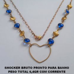 SHOCKER BRUTO PRONTO PARA BANHO PESO TOTAL 6,4GR COM CORRENTE IMPORTADA - FECHO LAGOSTA - BOLAS DE  8MM EM CRISTAL - COM CONCHINHAS E UM  CORAÇÃO VASADO DE 25MM BRU0043
