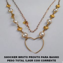 SHOCKER BRUTO PRONTO PARA BANHO PESO TOTAL 5,6GR COM CORRENTE IMPORTADA - FECHO LAGOSTA - BOLAS DE  8MM EM PEROLA - COM CONCHINHAS E UM CORAÇÃO VASADO DE 25MM BRU000041