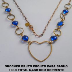 SHOCKER BRUTO PRONTO PARA BANHO PESO TOTAL 6,4GR COM CORRENTE IMPORTADA - FECHO LAGOSTA - BOLAS DE  8MM CRISTAL  - COM ARGOLINHAS DE 10MM CORAÇÃO VASADO DE 25MM BRU0040