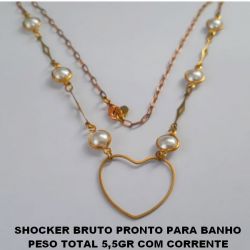 SHOCKER BRUTO PRONTO PARA BANHO PESO TOTAL 5,5GR COM CORRENTE IMPORTADA - FECHO LAGOSTA - BOLAS DE  8MM PEROLAS DE 8MML  -  CORAÇÃO VASADO DE 25MM BRU0035