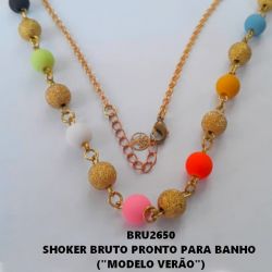 SHOKER BRUTO PRONTO PARA BANHO (''MODELO COLORIDO'')  FABRICADA EM CONTAS DE LATÃO E CONTAS COLORIDAS  DE 8MM - CORRENTE ELLO PORTUGUES E EXTENSOR PESO TOTAL 10.0GR - BRU2650