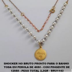 SHOCKER NO BRUTO PRONTO PARA O BANHO  TODA EM PEROLA DE 4MM - COM PINGENTE DE  12MM - PESO TOTAL 2,3GR - BRU1142