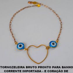 TORNOZELEIRA BRUTO PRONTO PARA BANHO CORRENTE IMPORTADA - E CORAÇÃO DE  25MM VASADO E OLHO GREGO DE 10MM PESO 3,8GR - BRU0053