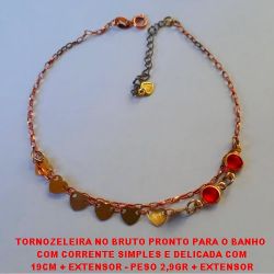 TORNOZELEIRA NO BRUTO PRONTO PARA O BANHO  COM CORRENTE SIMPLES E DELICADA COM 19CM + EXTENSOR - PESO 2,9GR + EXTENSOR BRU2354
