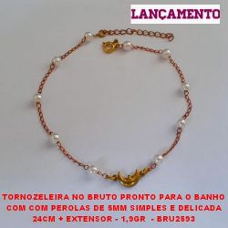 TORNOZELEIRA NO BRUTO PRONTO PARA O BANHO COM COM PEROLAS DE 5MM SIMPLES E DELICADA 24CM + EXTENSOR - 1,9GR  - BRU2593