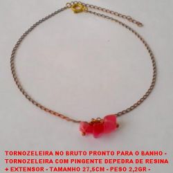 TORNOZELEIRA NO BRUTO PRONTO PARA O BANHO -  TORNOZELEIRA COM PINGENTE DEPEDRA DE RESINA  + EXTENSOR - TAMANHO 27,5CM - PESO 2,2GR -  BRU3094