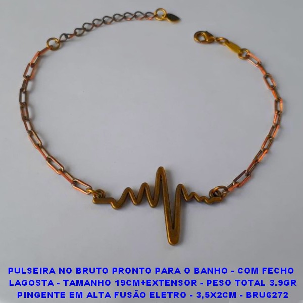 PULSEIRA NO BRUTO PRONTO PARA O BANHO - COM FECHO  LAGOSTA - TAMANHO 19CM+EXTENSOR - PESO TOTAL 3.9GR PINGENTE EM ALTA FUSÃO ELETRO - 3,5X2CM - BRU6272
