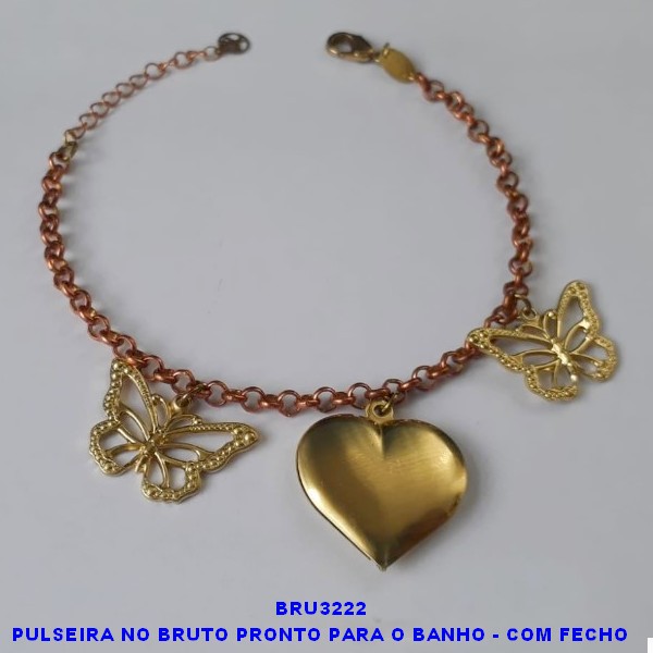 PULSEIRA NO BRUTO PRONTO PARA O BANHO - COM FECHO LAGOSTA E CORRENTE ELLO PORTUGUES LARGURA 4MM (394)CORAÇAO DUPLO 24X22MM - TAMANHO 18CM+EXTENSOR PESO TOTAL 10GR - BRU3222