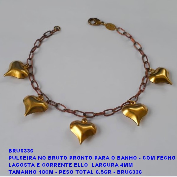 PULSEIRA NO BRUTO PRONTO PARA O BANHO - COM FECHO LAGOSTA E CORRENTE ELLO  LARGURA 4MM TAMANHO 18CM - PESO TOTAL 6.5GR - BRU6336