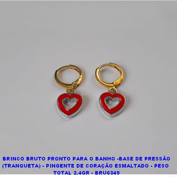 BRINCO  BRUTO PRONTO PARA O BANHO -BASE DE PRESSÃO (TRANQUETA) - PINGENTE DE CORAÇÃO ESMALTADO - PESO  TOTAL 2.4GR - BRU6349