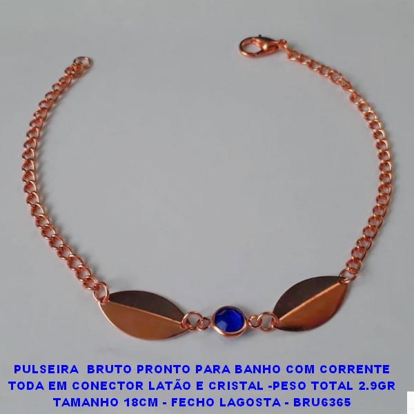 PULSEIRA  BRUTO PRONTO PARA BANHO COM CORRENTE TODA EM CONECTOR LATÃO E CRISTAL -PESO TOTAL 2.9GR TAMANHO 18CM - FECHO LAGOSTA - BRU6365 ***