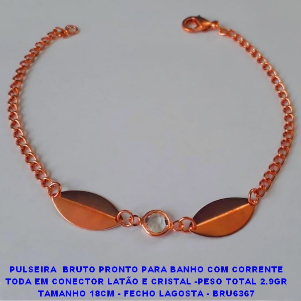 PULSEIRA  BRUTO PRONTO PARA BANHO COM CORRENTE TODA EM CONECTOR LATÃO E CRISTAL -PESO TOTAL 2.9GR TAMANHO 18CM - FECHO LAGOSTA - BRU6367 ***