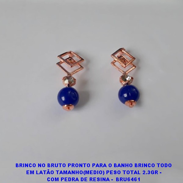 BRINCO NO BRUTO PRONTO PARA O BANHO BRINCO TODO EM LATÃO TAMANHO(MEDIO) PESO TOTAL 2.3GR - COM PEDRA DE RESINA -  BRU6461