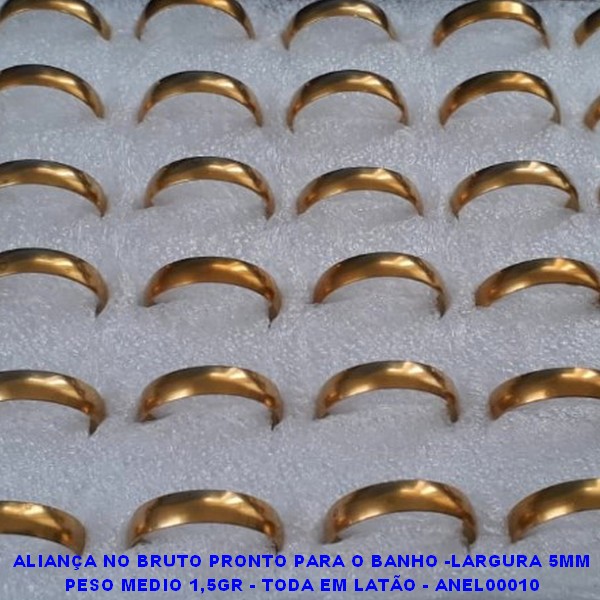 ALIANÇA NO BRUTO PRONTO PARA O BANHO -LARGURA 5MM PESO MEDIO 1,5GR - TODA EM LATÃO - ANEL00010