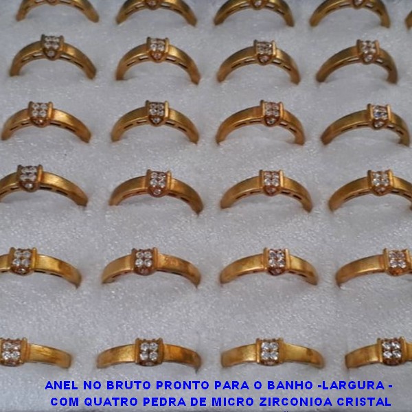 ANEL NO BRUTO PRONTO PARA O BANHO -LARGURA - COM SEIS PEDRA DE MICRO ZIRCONIOA CRISTAL PESO MEDIO 2.5GR - TODA EM LATÃO - ANEL00012