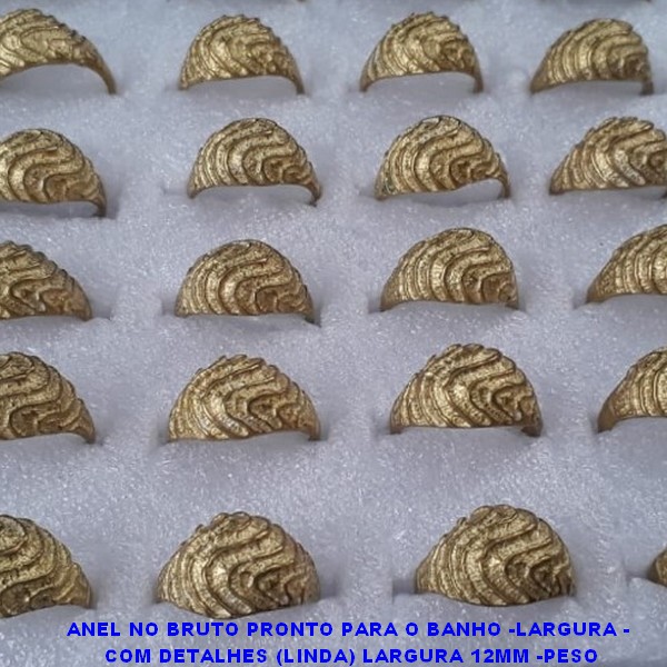 ANEL NO BRUTO PRONTO PARA O BANHO -LARGURA -  COM DETALHES (LINDA) LARGURA 12MM -PESO TOTAL (MEDIA) 2.9GR - ANEL00016