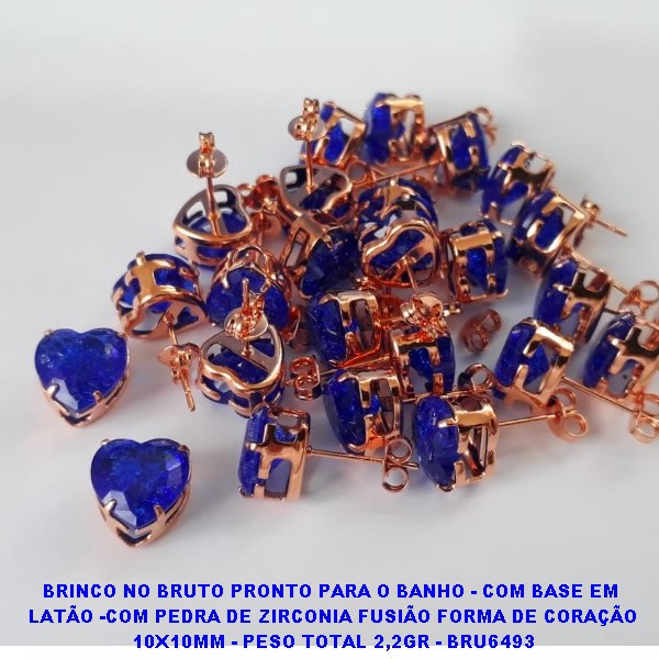 BRINCO NO BRUTO PRONTO PARA O BANHO - COM BASE EM  LATÃO -COM PEDRA DE ZIRCONIA FUSIÃO FORMA DE CORAÇÃO 10X10MM - PESO TOTAL 2,2GR - BRU6493