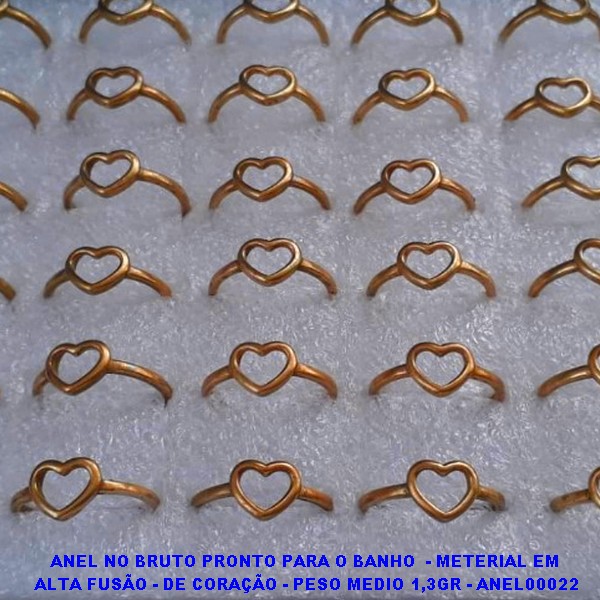 ANEL NO BRUTO PRONTO PARA O BANHO  - METERIAL EM  ALTA FUSÃO - DE CORAÇÃO - PESO MEDIO 1,3GR - ANEL00022